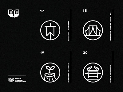 Biblical Theology Icons (5) ark banner black book branding christian church design grid icon illustration logo minimal simple stump system tent tree typography vector