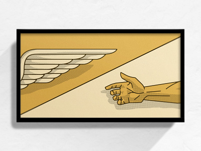 Blog Illustration - How Do We Relate to Angels? angel christian church contrast design duality gold halftone hand illustration minimal vector wings