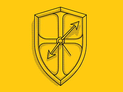 Blog Illustration - Guarding your time with God christian church clock cross design gold halftone icon illustration minimal shield simple