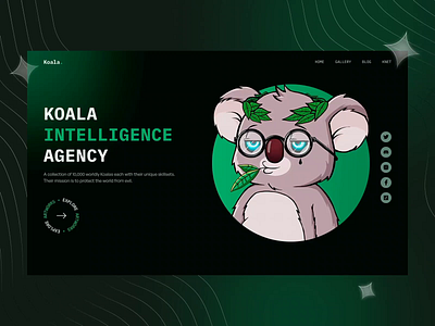 Koala NFT Collection Website animation collection concept crypto design glassmorphism gradient graphics illustration interection koala motion motion graphics nft nfts ui uidesign web webdesign
