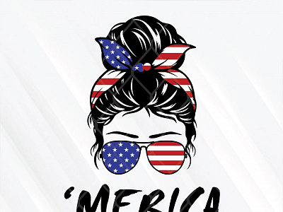 Messy Bun Merica Flag america flag girl messy bun