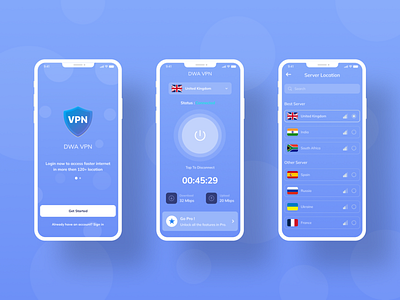 VPN App blue colors design dribbble follow latest secure share trending ui ui ux ux vpn vpn app work