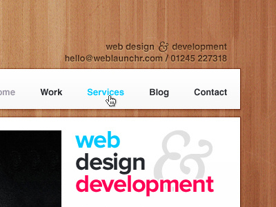 weblaunchr redesign wip ampersands blue pink wood
