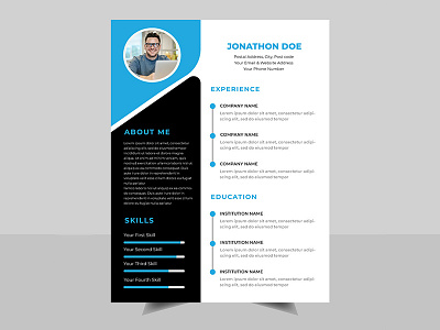 Minimalist CV or Resume template with photo space