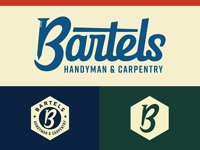 Bartels Handyman & Carpentry Branding badge badges bolt brand identity branding branding design carpentry construction construction logo flat handyman logo monogram nail retro screw script