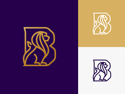 'B' a Lion b b monogram brand identity branding crest flat gold icon insurance logo lion logo metallic monogram monoline purple regal shield vector