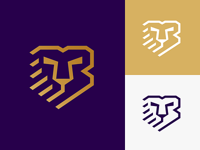 Lion B Shield b brand identity branding design flat gold insurance line lion logo metallic monogram monoline regal shield trust vector