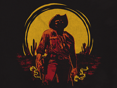 Unused Outlaw apparel art bandit cactus cowboy desert design illustration outlaw revolver smoking gun sunset t shirt texas western
