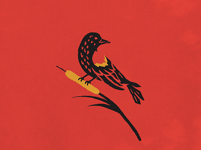Red Winged Blackbird bird blackbird brand identity branding cattail flat hand drawn logo midwest music nature plains red winged blackbird songbird vector vintage wetlands