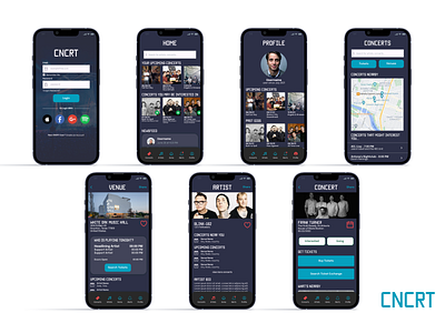 CNCRT High Fidelity Screens app capstone project design ui ux