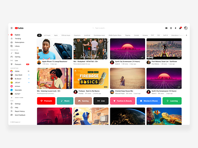 Youtube Desktop Home Refine cards clean design rounded ui ui design ux white youtube