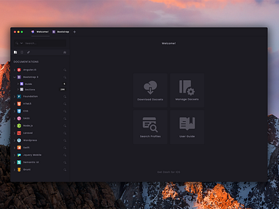 Dash App For MacOS Redesign - Home app application clean dark design flat mac os ui ux