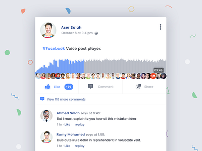 Facebook Voice Post blue comments design facebook light like player post ui ux voice post web