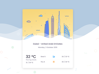 Weather Card colors daily design dubai flat typography ui ux waves weather web white