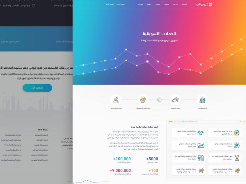 SMS Marketing Landing Page sms app web client blue light ui ux arabic contcts simple