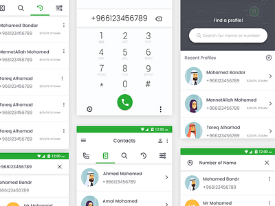 Saudi Caller ID app call contacts design green light material simi ui ux white