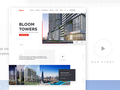 Bloom Holding clean lines properties real estate shadow ui ux white