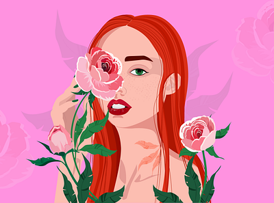 A girl with flowers. Feelings design feminism flores girl graphic design illustration nature pink portrait vector women