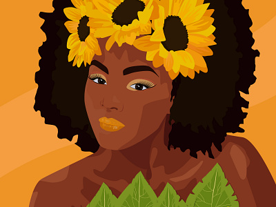 Illustration of a beautiful girl in flowers on an o