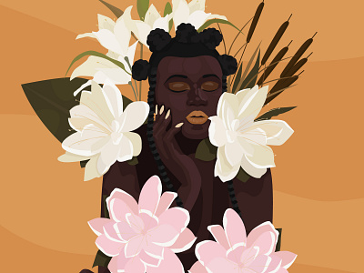 Illustration of a beautiful girl in flowers