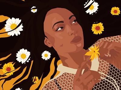 Illustration of a beautiful girl in flowers