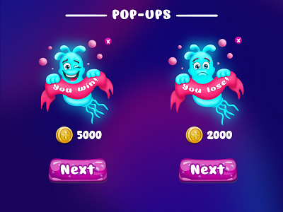 POP-UPS. Card Game "Cell World". 2d 2dart characters conceptart design gamedesign gamedev gameui icon illustration lose next popups win windows