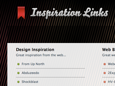 Inspiration Links black dark inspiration links list red resources ribbon typography white