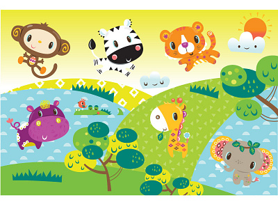 Animal game designs character children design game giraffe hippo elephant illustration kids monkey tiger zebra