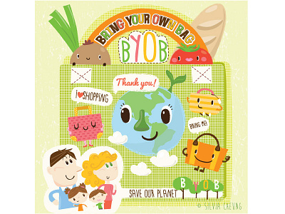 Happy Earth Day! bag children design graphic grocery illustration kids recycle