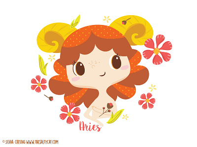 Zodiac Aries character children girl illustration