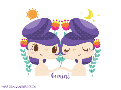 Zodiac Gemini character children girl illustration