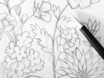 Floral Pattern In Progress // Courtney Blair floral flower pattern pencil sketch