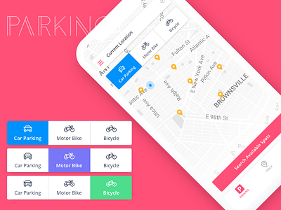 Parking App concept car cards map mobile app parking ui user experience user interface ux