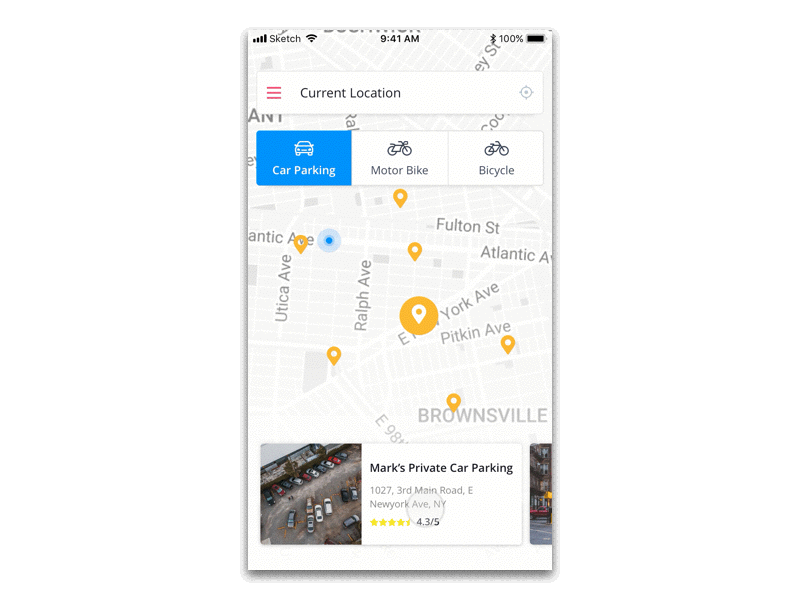 Parking App concept car cards interaction map mobile app parking ui user experience user interface ux