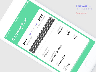 100 Days of UI - #8 appdesign boarding pass challenge ui ux