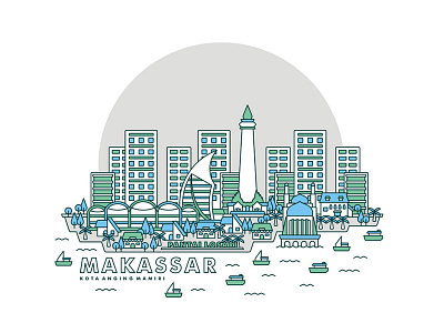 Makassar (City Illustration) city flat illustration indonesia makassar outline town vector