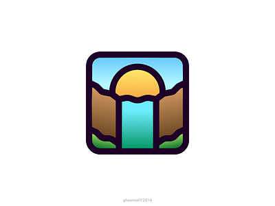 Waterfall gradient icon illustration landscape sea sun sunset vector waterfall