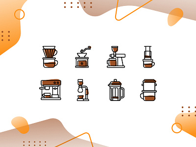 Coffee Brewing - Icon Set coffee icons illustration memphis vector
