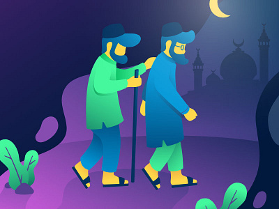 Blind Man Go To Mosque gradient illustration ramadhan uiux vector