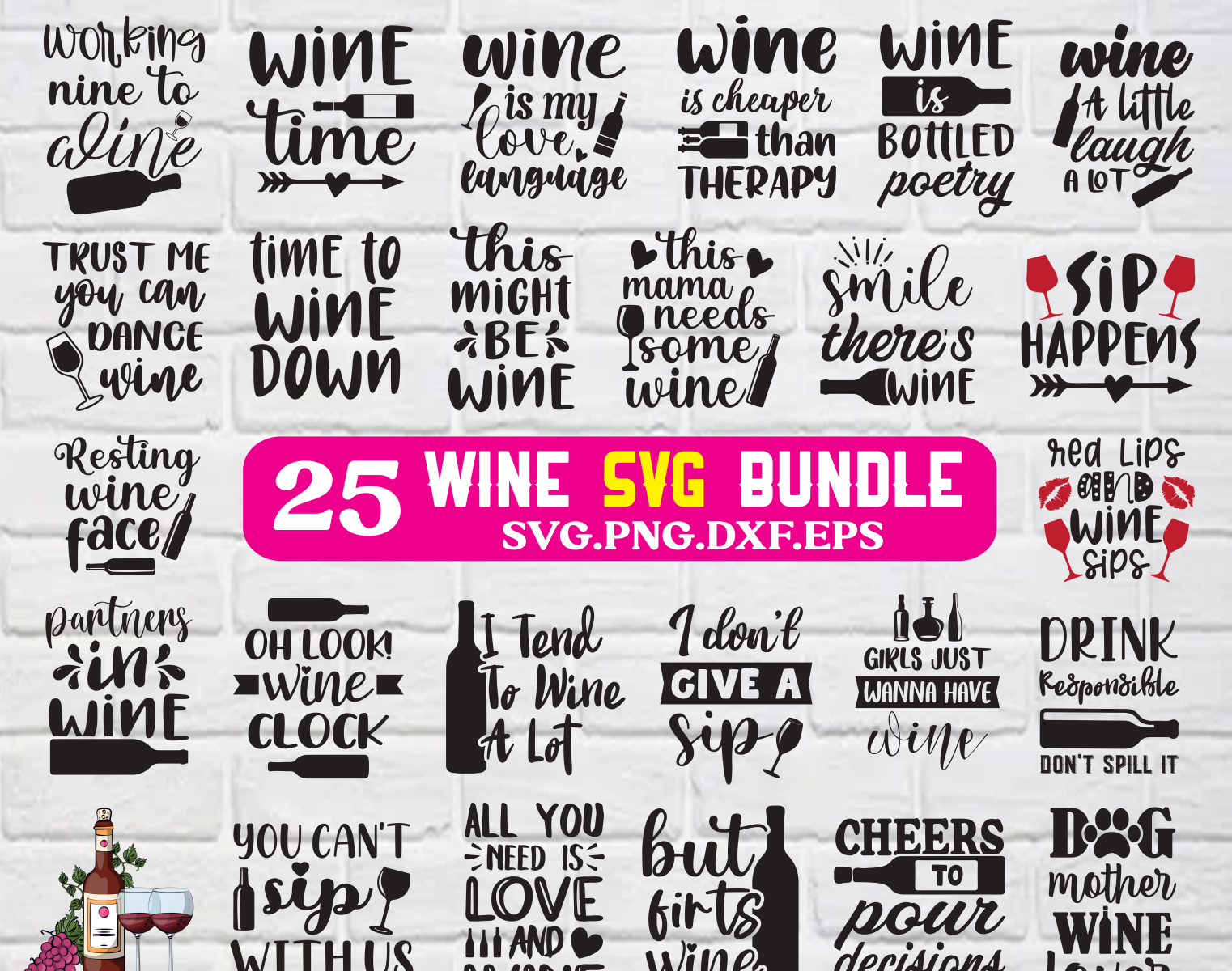 Wine Svg Bundle, Wine Quotes Svg, Wine Sayings Svg, by Designhoost Ltd ...