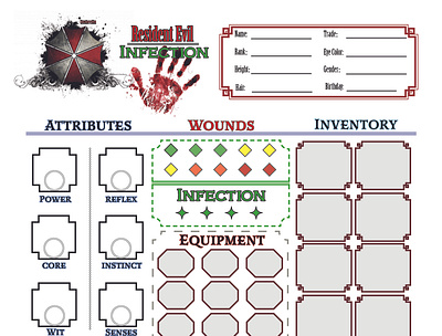 Resident Evil Dungeons And Dragons Character Sheet design illustration
