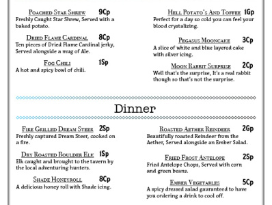 The Falling Star Menu #3 Lunch And Dinner!