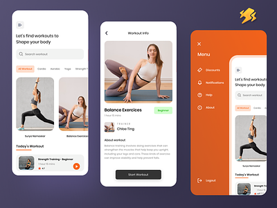 Fitness Workout App app dashboard designer ecommerce excercise app fitness app menu side nav ui trend uiux workout app
