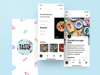 Tasty App Redesign app food layout minimal motion on boarding portfolio typography ui ux webdesign