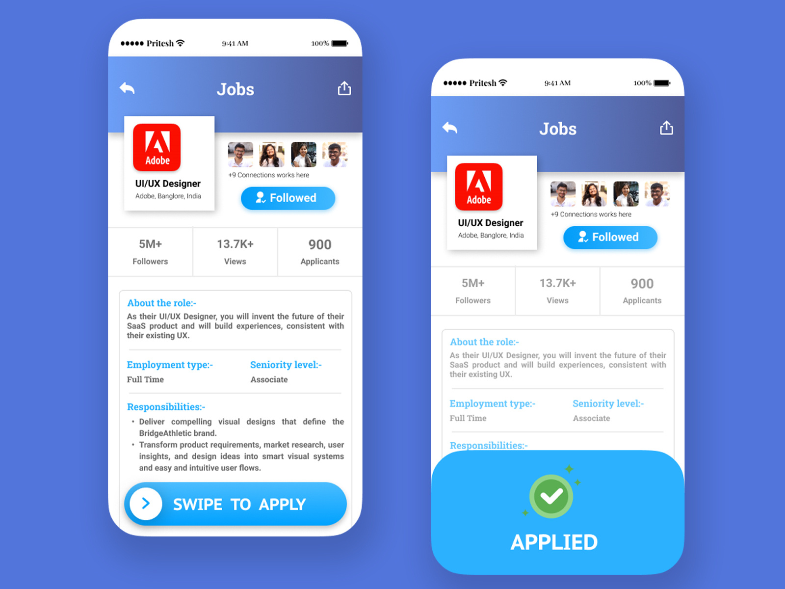 Job Application Swipe To Apply by Pritesh Chaudhari on Dribbble