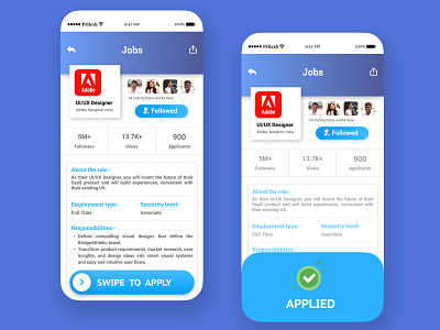 Job Application- Swipe To Apply app design ui ux