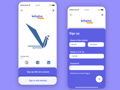 Sign Up - VIT Pune's Eduplus app