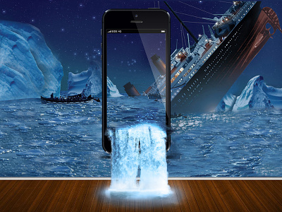 Sinking Titanic 3d art iphone night ocean photo photoshop titanic waterfall winter