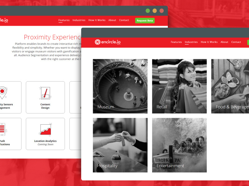Encircle.io Features & Industries Page design website proximity platform ux ui icon platform product web app encircleio