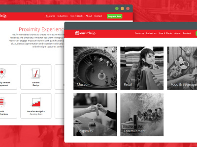 Encircle.io Features & Industries Page design encircleio icon platform product proximity platform ui ux web app website